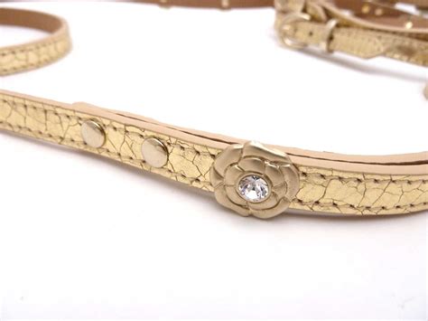 chanel crystal jewel camellia flower gold leather dog harness collar|Camélia Collection .